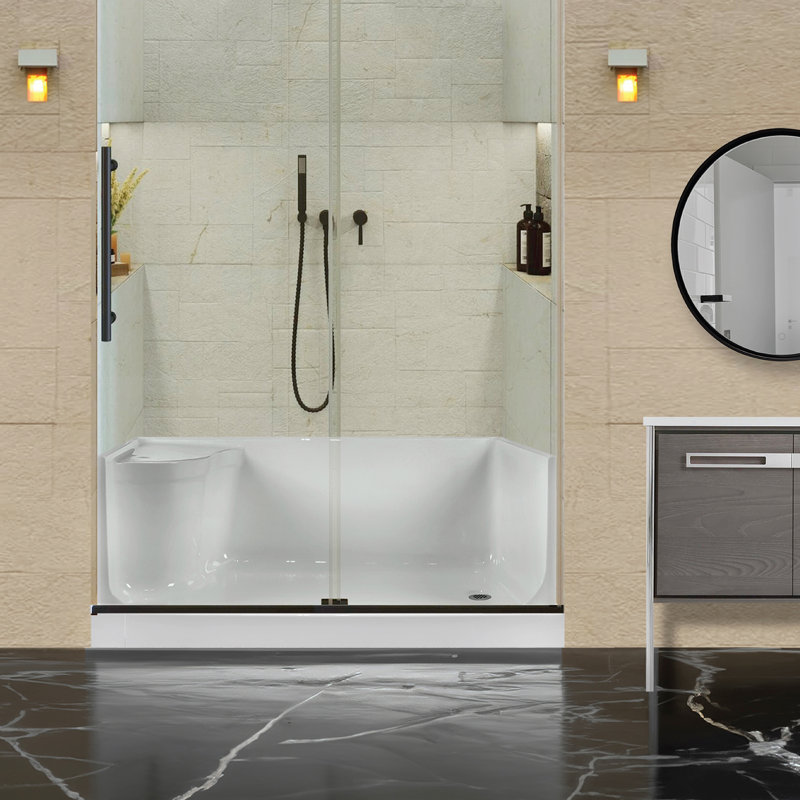 Fine Fixtures 60" W x 32" D Single Threshold Shower Base with Seat